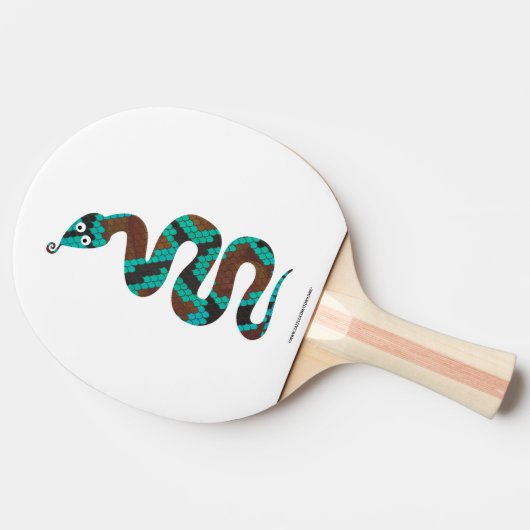 Snake Brown en Blauwgroen Print Silhouette Tafeltennisbatje (Zijkant)