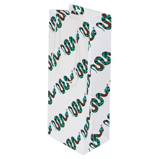 Snake Brown en Blauwgroen Print Silhouette Wijn Cadeautas (Voorkant Gekanteld)