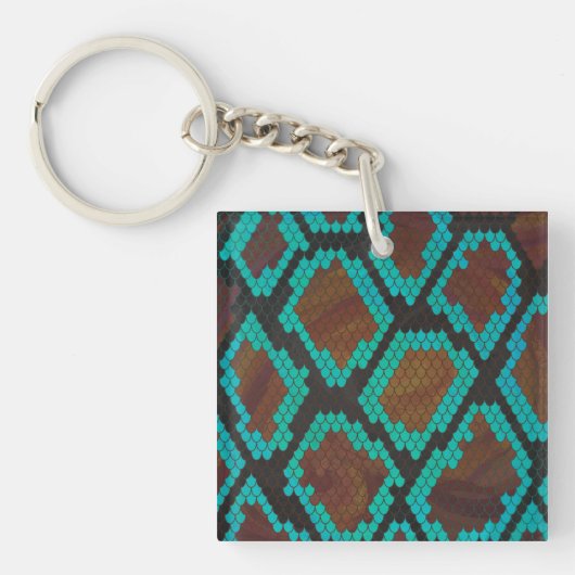 Snake Brown en Blauwgroen Print Sleutelhanger (Voorkant)