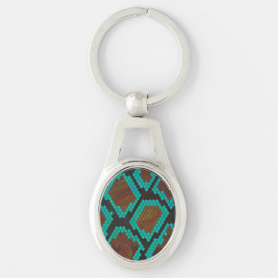 Snake Brown en Blauwgroen Print Sleutelhanger