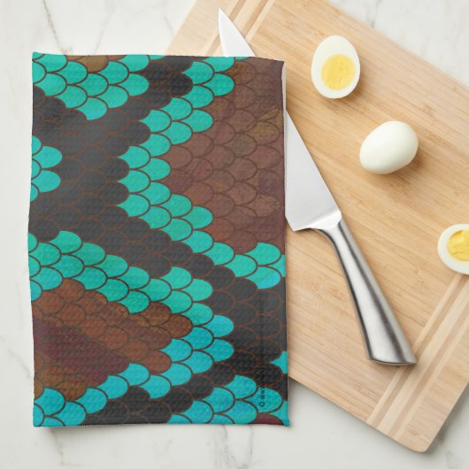 Snake Brown en Blauwgroen Print Theedoek (Quarter Fold)