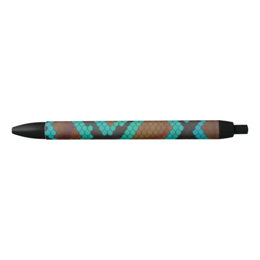 Snake Brown en Blauwgroen Print Zwarte Inkt Pen (Voorkant)