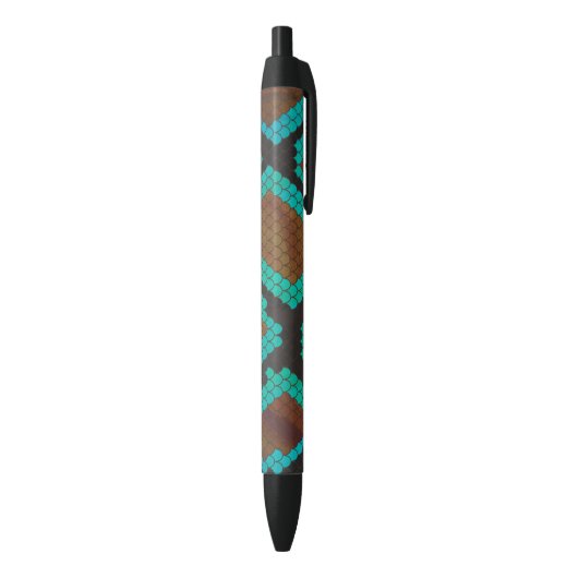 Snake Brown en Blauwgroen Print Zwarte Inkt Pen (Achterkant (Verticaal))