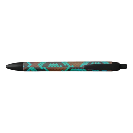 Snake Brown en Blauwgroen Print Zwarte Inkt Pen (Achterkant)