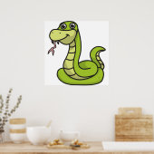 Snake cartoon cadeau dierlijk groen poster (Keuken)