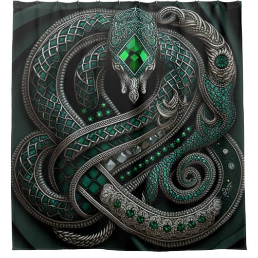 Snake Celtic Emerald May Birthstone Douchegordijn (Voorkant)