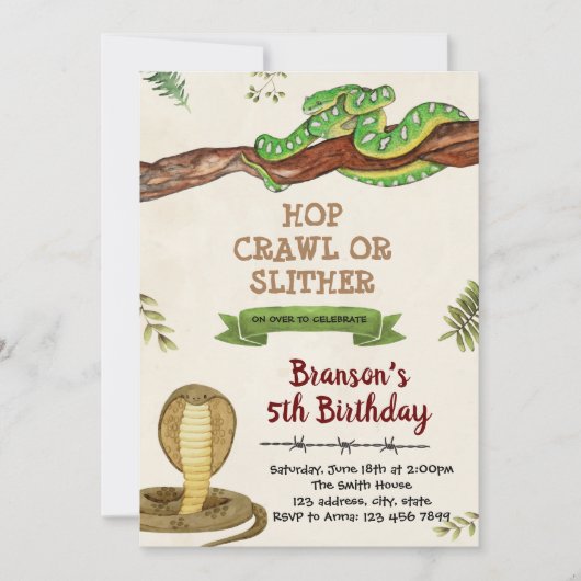Snake cobra verjaardagsuitnodiging kaart (Voorkant)