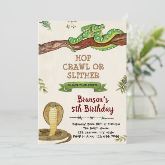 Snake cobra verjaardagsuitnodiging kaart (Staand voorkant)
