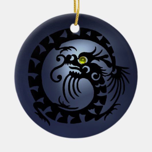 SNAKE DRAGON Black Blue Topaz Keramisch Ornament (Voorkant)