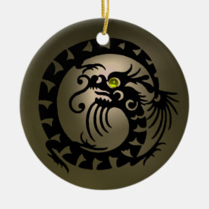 SNAKE DRAGON Black en Grey Agate Keramisch Ornament