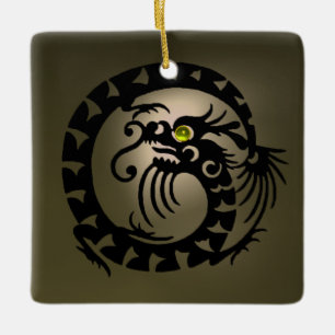 SNAKE DRAGON Black en Grey Agate Keramisch Ornament