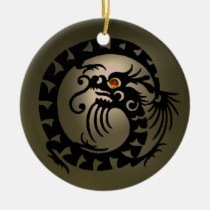 SNAKE DRAGON Black en Grey Oranje Agate Keramisch Ornament