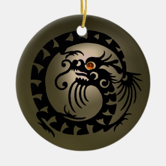 SNAKE DRAGON Black en Grey Oranje Agate Keramisch Ornament (Voorkant)