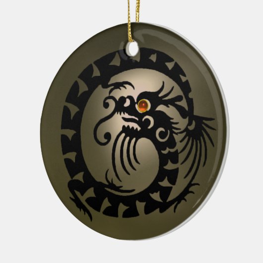 SNAKE DRAGON Black en Grey Oranje Agate Keramisch Ornament (Links)
