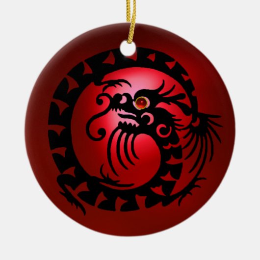 SNAKE DRAGON Black en Red Ruby Keramisch Ornament (Voorkant)