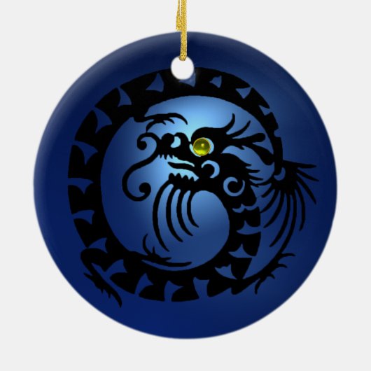 SNAKE DRAGON Black en White Blue Sapphire Keramisch Ornament (Achterkant)