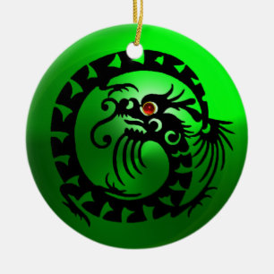 SNAKE DRAGON Black en White Green Emerald Keramisch Ornament