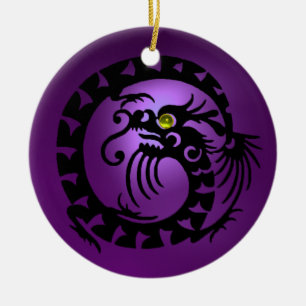 SNAKE DRAGON Black Paars Amethyst Keramisch Ornament