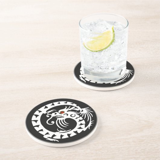 SNAKE DRAGON Black White Red Ruby Zandsteen Onderzetter (Zijkant)