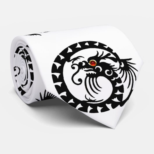 SNAKE DRAGON ROBIJN, zwart en wit rood Stropdas (Opgerold)