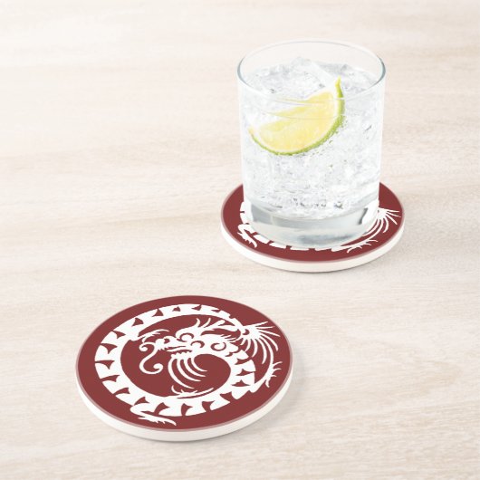 SNAKE DRAGON, rood en wit Zandsteen Onderzetter (Zijkant)