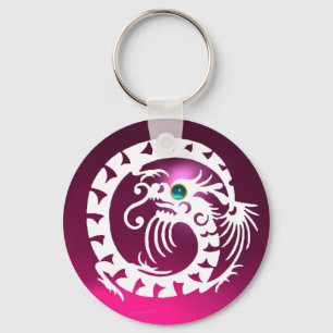 SNAKE DRAGON, wit, blauw aquamarine, roze amethyst Sleutelhanger