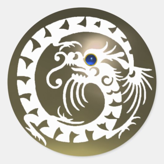 SNAKE DRAGON, wit, blauw saffier, grijs agaat Ronde Sticker (Voorkant)
