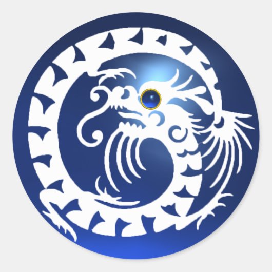 SNAKE DRAGON, wit, blauw saffier Ronde Sticker (Voorkant)