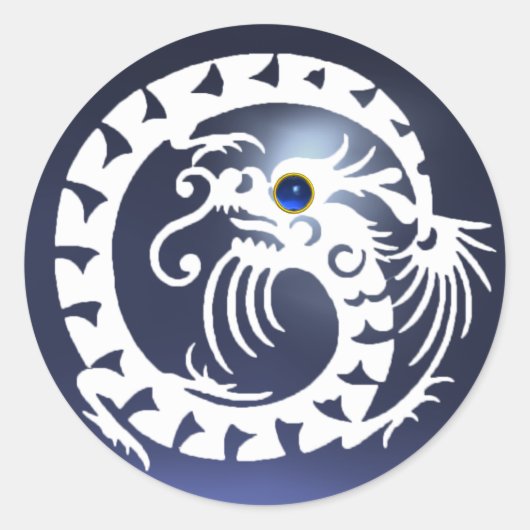 SNAKE DRAGON, wit, blauw saffier, topaz Ronde Sticker (Voorkant)