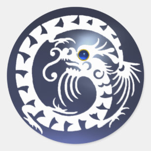 SNAKE DRAGON, wit, blauw saffier, topaz Ronde Sticker
