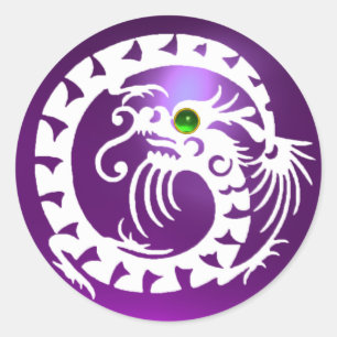 SNAKE DRAGON wit, paars amethyst, groene smaragd Ronde Sticker