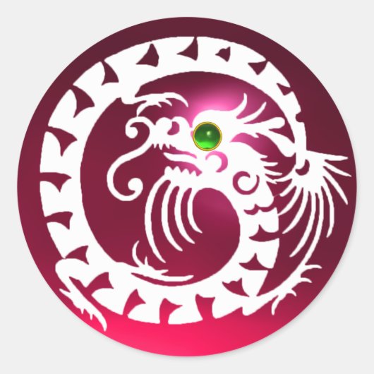 SNAKE DRAGON, wit, rood roze ruby, groen Ronde Sticker (Voorkant)