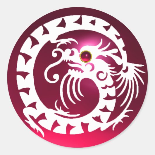 SNAKE DRAGON, wit, rood, roze ruby Ronde Sticker (Voorkant)