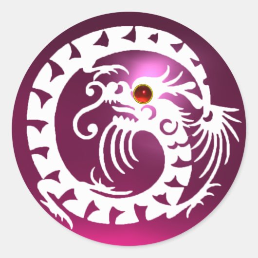 SNAKE DRAGON, wit, roze amethist, rode robijn Ronde Sticker (Voorkant)