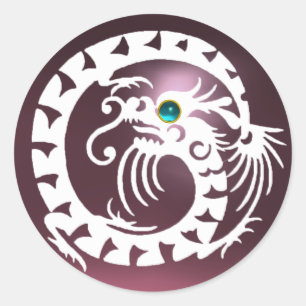 SNAKE DRAGON, wit roze amethyst, aquamarineblauw Ronde Sticker