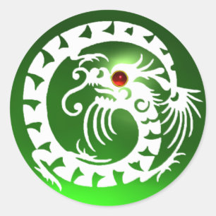 SNAKE DRAGON wit ,smaragdgroen ,rood robijn Ronde Sticker