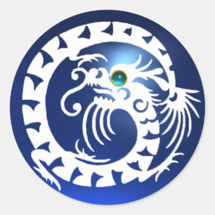 SNAKE DRAGON, witte saffier, aquamarijn blauw Ronde Sticker