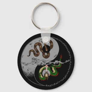 Snake/Dragon Ying/Yang Symbol Ronde Sleutelhanger
