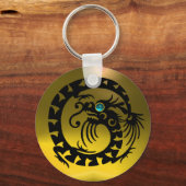 SNAKE DRAGON, zwart, blauw, aquamarine, gele topaz Sleutelhanger (Voorkant)