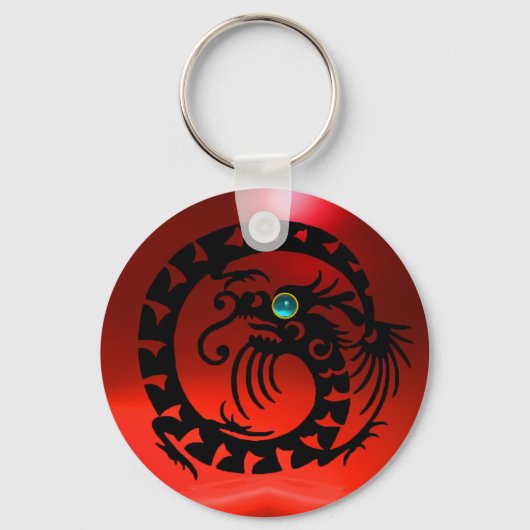 SNAKE DRAGON, zwart, blauw, aquamarine, rode ruby Sleutelhanger (Voorkant)