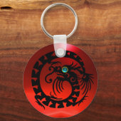 SNAKE DRAGON, zwart, blauw, aquamarine, rode ruby Sleutelhanger (Voorkant)