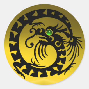SNAKE DRAGON, zwart, geel, groen smaragd Ronde Sticker