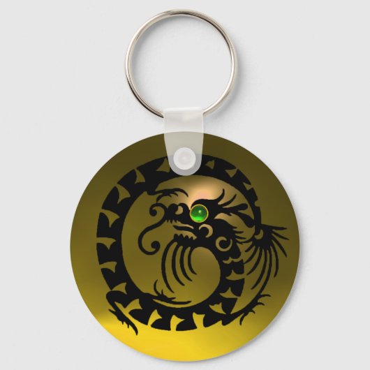 SNAKE DRAGON, zwart, groen, smaragd, gele topaz Sleutelhanger (Voorkant)