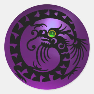 SNAKE DRAGON zwart, paars amethyst, groene smaragd Ronde Sticker