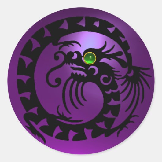 SNAKE DRAGON zwart, paars amethyst, groene smaragd Ronde Sticker (Voorkant)