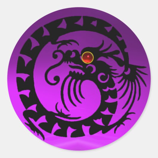 SNAKE DRAGON, zwart, paarse amethyst, rode ruby Ronde Sticker (Voorkant)
