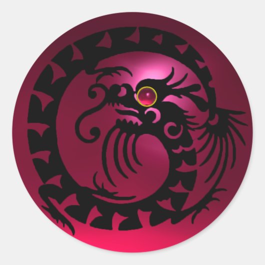 SNAKE DRAGON, zwart, rode roze ruby Ronde Sticker (Voorkant)