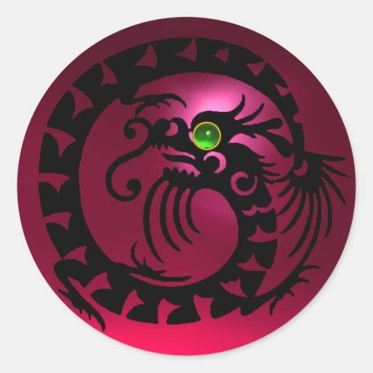 SNAKE DRAGON, zwart, rode roze ruby, smaragdgroen Ronde Sticker (Voorkant)