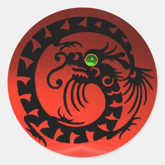 SNAKE DRAGON, zwart, rode ruby, groene smaragd Ronde Sticker (Voorkant)