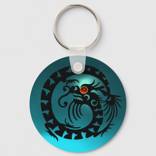 SNAKE DRAGON, zwart, rood ruby, blauwe aquamarine Sleutelhanger (Voorkant)